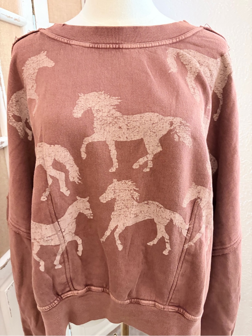 Free People Gaia Slouchy Wild Horses Sweatshirt XL Brown Oversized NWT